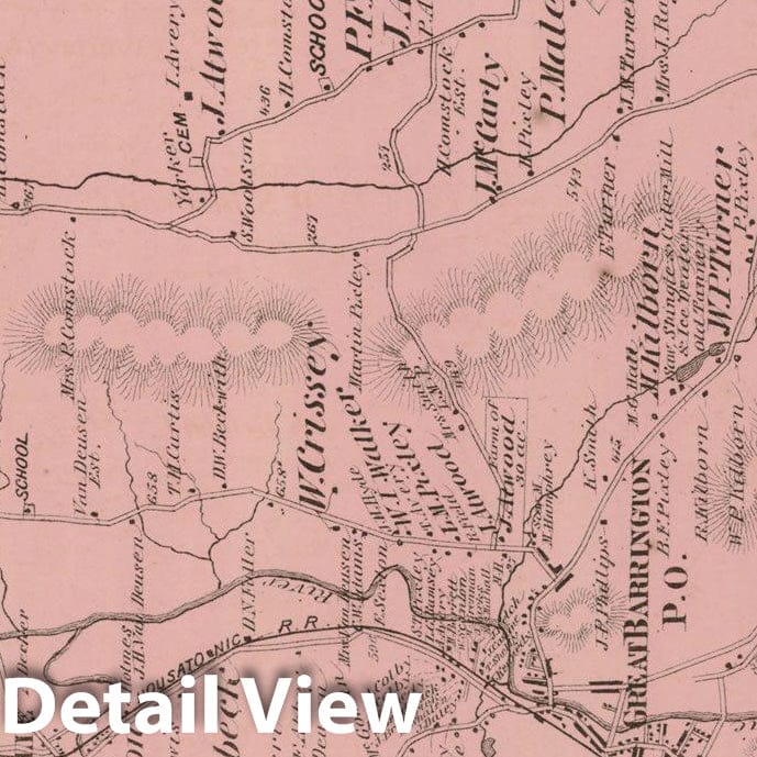 Historic Map : County Atlas of Berkshire County, Great Barrington 1876 , v3, Vintage Wall Art