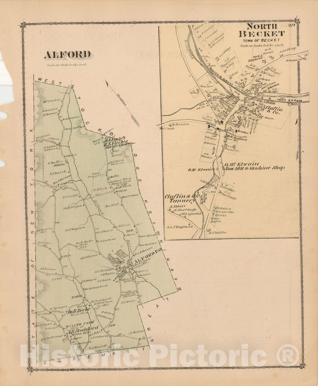 Historic Map : County Atlas of Berkshire County, Alford 1876 , Vintage Wall Art
