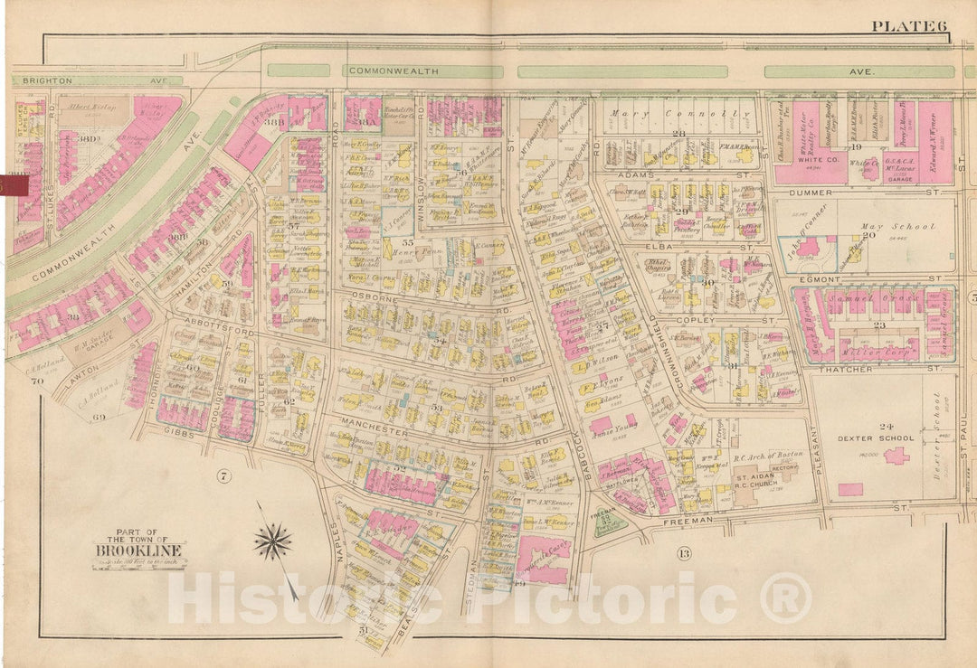 Historic Map : Atlas Town of Brookline, Brookline 1927 Plate 006 , Vintage Wall Art