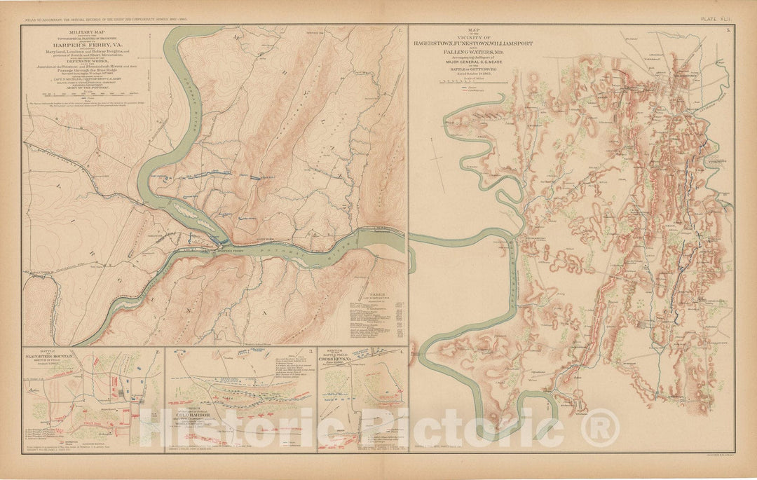 Historic Map : Civil War Atlas of the Union and Confederate Armies, Battles MD, VA & WV 1895 , Vintage Wall Art