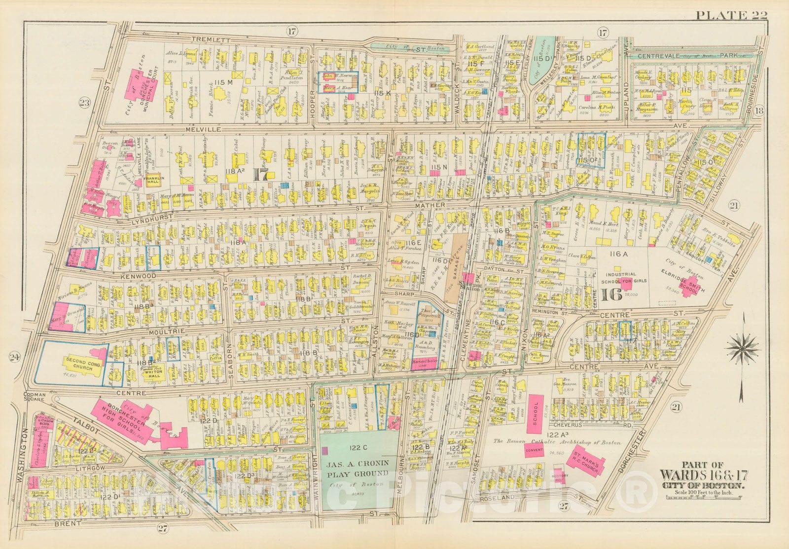 Historic Map : Atlas City of Boston, Dorchester, Dorchester 1933 Plate 022 , Vintage Wall Art