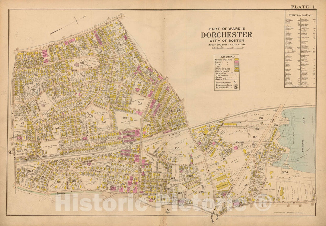 Historic Map : Atlas of Dorchester, West Roxbury and Brighton, Dorchester 1899 Plate 001 , Vintage Wall Art