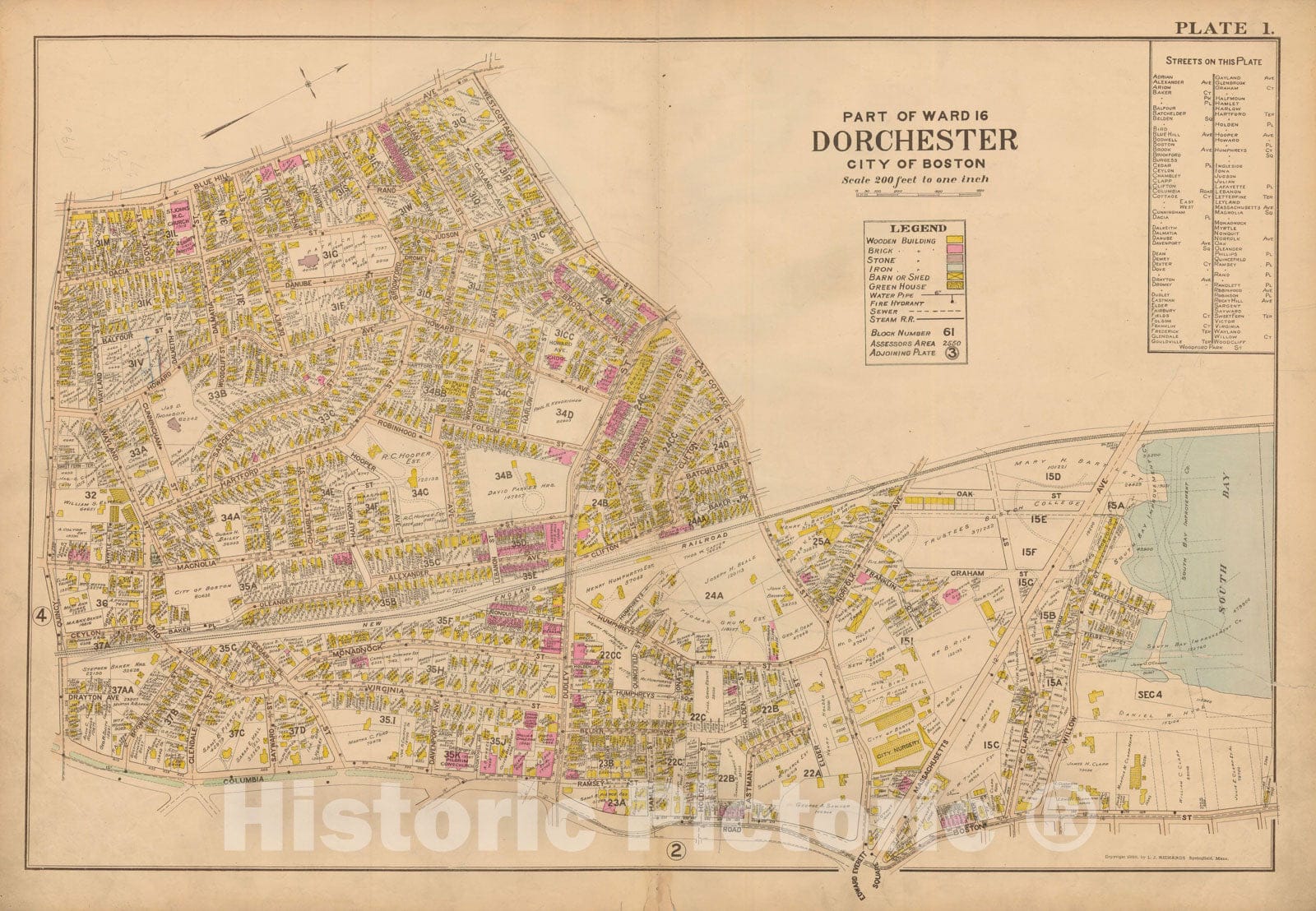 Historic Map : Atlas of Dorchester, West Roxbury and Brighton, Dorchester 1899 Plate 001 , Vintage Wall Art