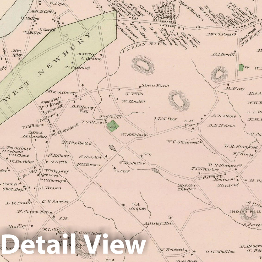 Historic Map : Atlas of Essex County, West Newbury 1884 , Vintage Wall Art