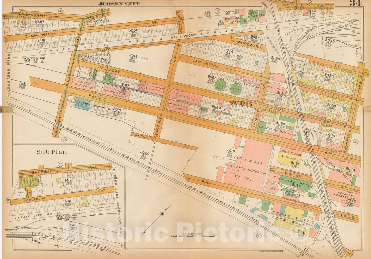 Historic Map : Plat Book of Jersey City, 1928 Plate 034 , Vintage Wall Art