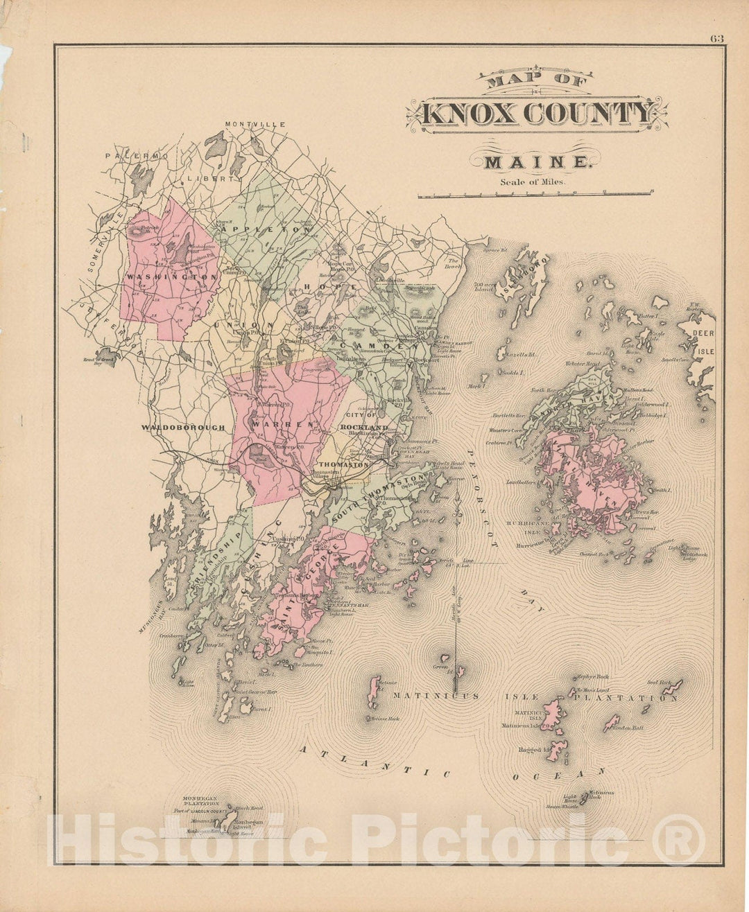 Historic Map : Atlas of Maine, Knox 1885 , Vintage Wall Art