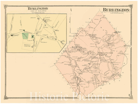 Historic Map : County Atlas of Middlesex Massachusetts, Burlington 1875 , Vintage Wall Art