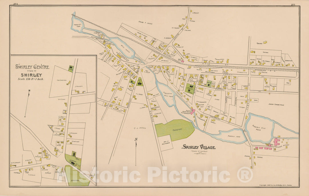 Historic Map : Atlas of Middlesex County, Massachusetts, Shirley 1889 , Vintage Wall Art