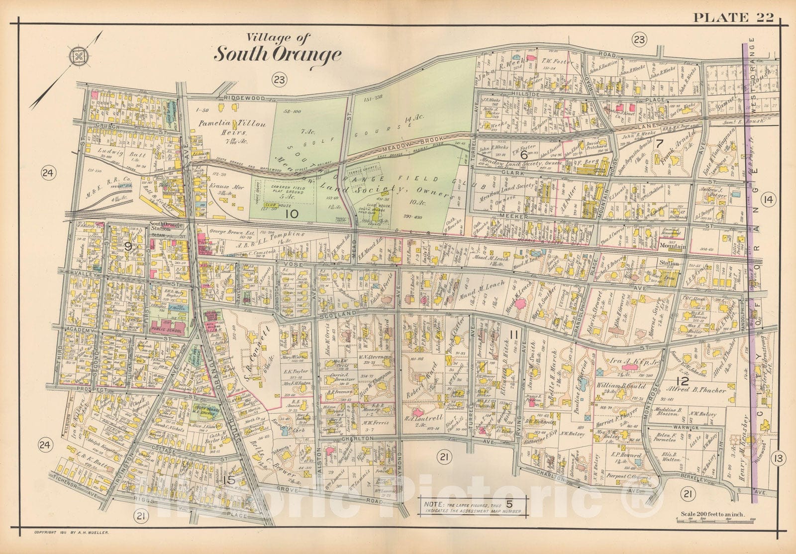 Historic Map : Atlas Oranges, South Orange 1911 Plate 022 , Vintage Wall Art