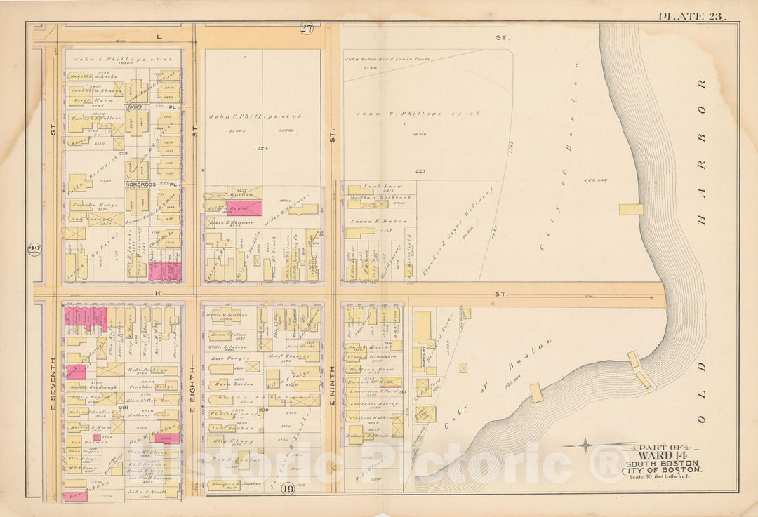 Historic Map : Atlas of South Boston, South Boston 1891 Plate 023 , Vintage Wall Art