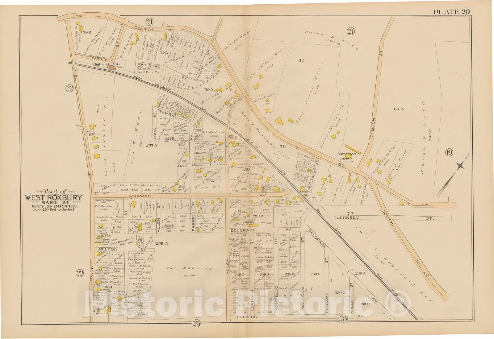 Historic Map : Atlas City of Boston, West Roxbury, Roslindale & West Roxbury 1890 Plate 020 , Vintage Wall Art