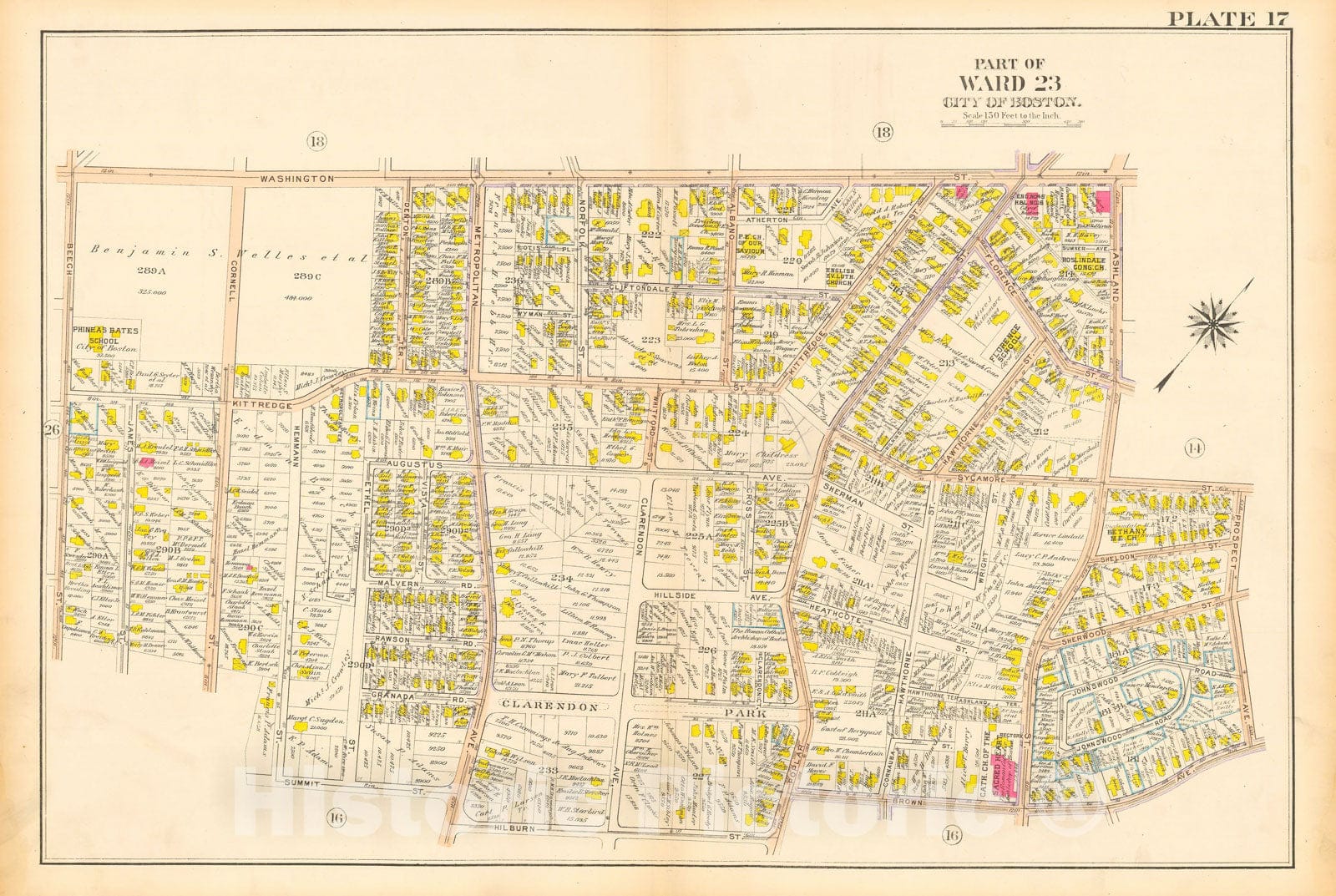 Historic Map : Atlas City of Boston, West Roxbury, Roslindale 1914 Plate 017 , Vintage Wall Art