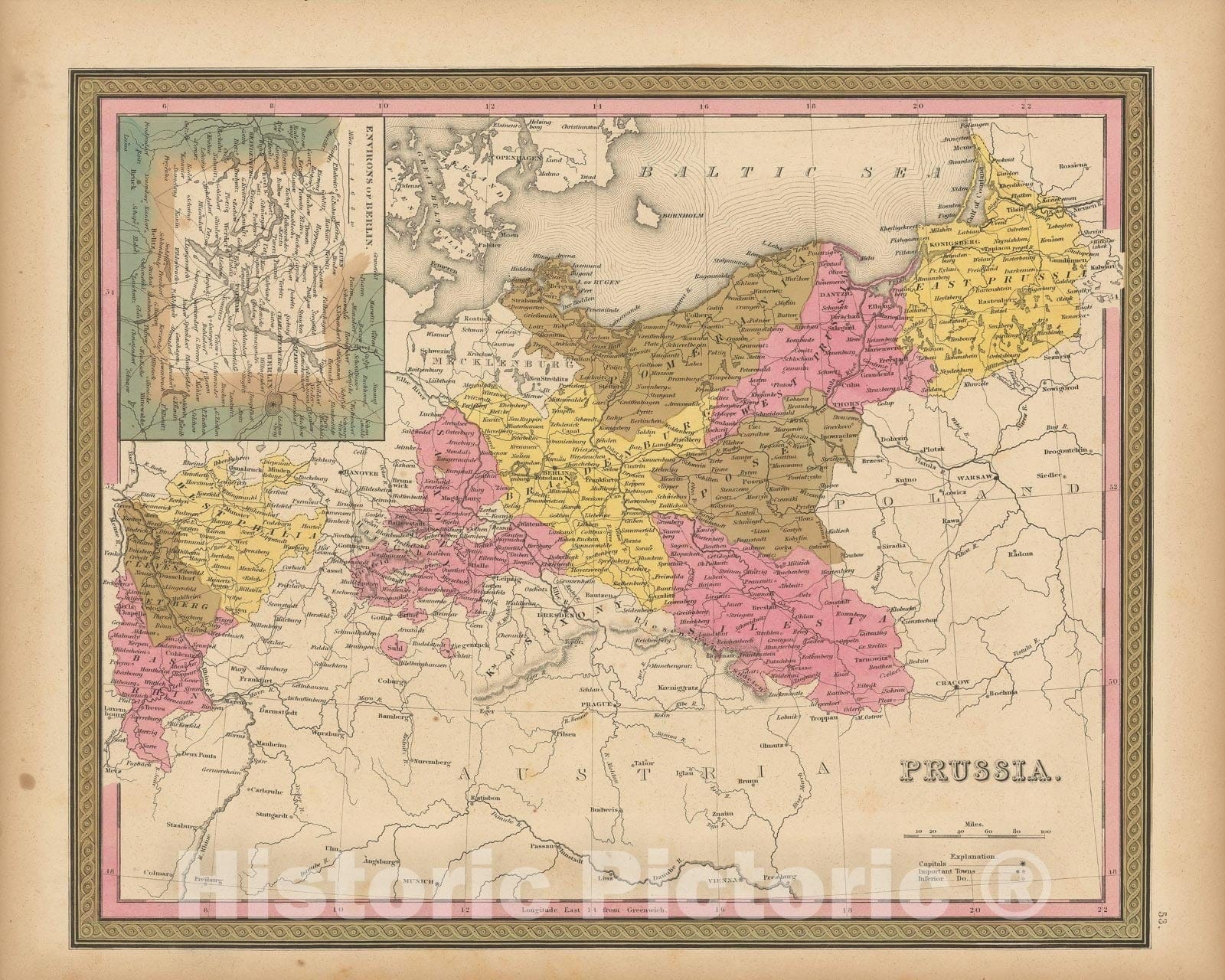 Historic Map : Prussia 1847 , A New Universal Atlas of the World , Vintage Wall Art