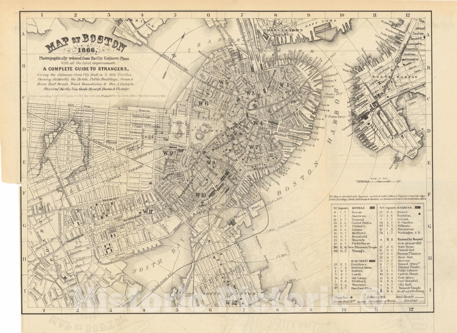 Historic Map : Boston 1866 , Vintage Wall Art