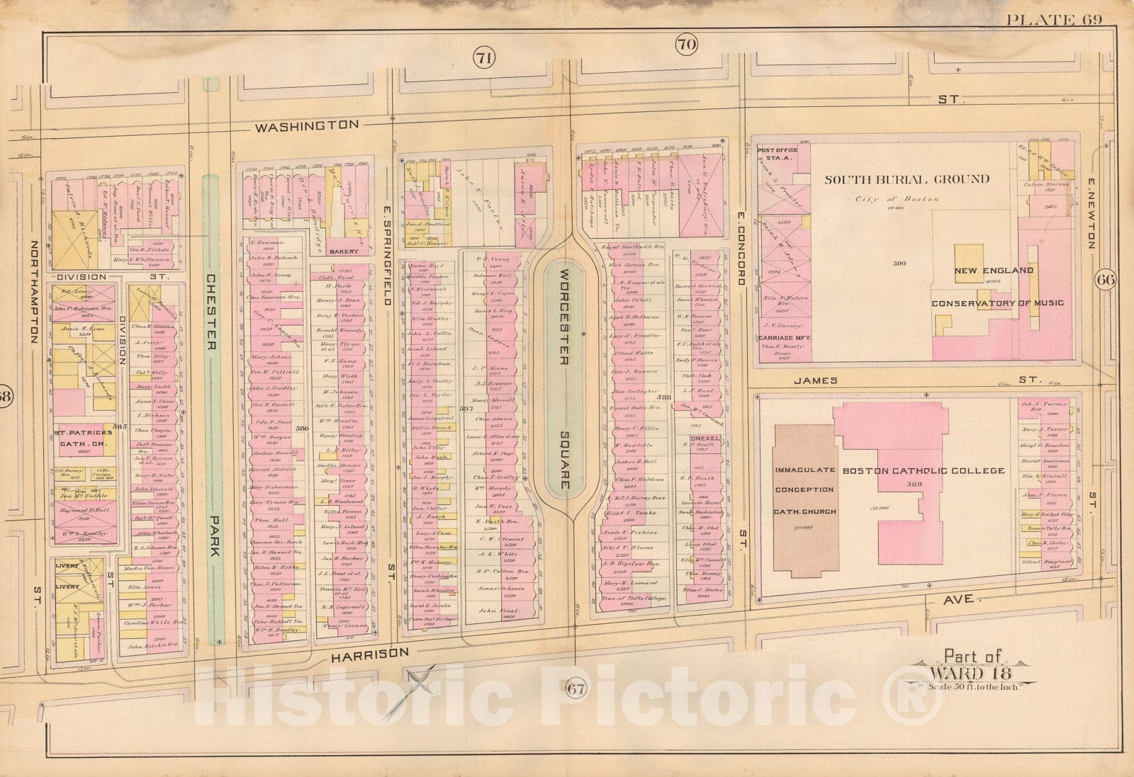 Historic Map : Atlas City of Boston, City Proper, Vol. 2, Boston 1888 Plate 069 , Vintage Wall Art
