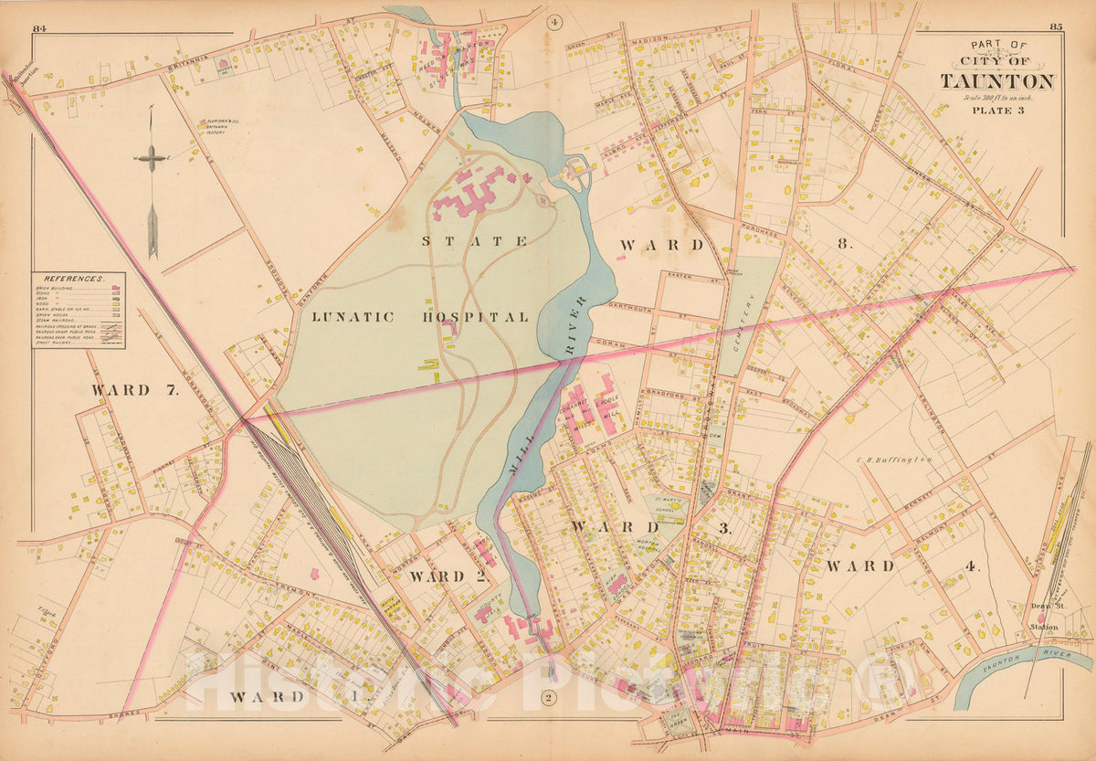 Historic Map : New Topographical Atlas of Surveys Bristol County Massachusetts, Taunton 1895 Plate 003 , Vintage Wall Art