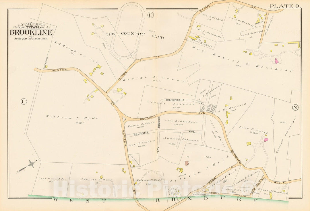 Historic Map : Atlas Town of Brookline, Brookline 1888 Plate O , Vintage Wall Art