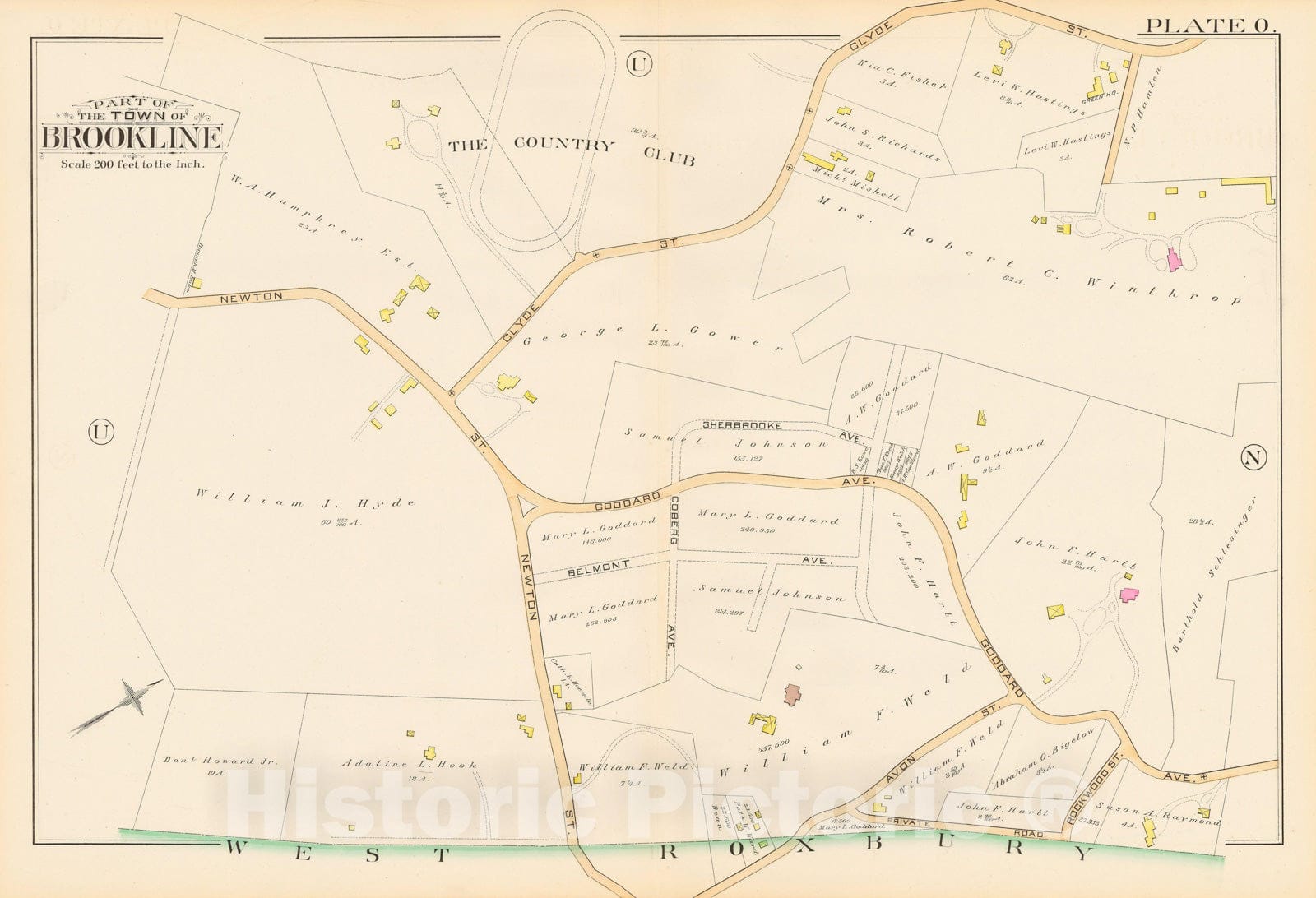 Historic Map : Atlas Town of Brookline, Brookline 1888 Plate O , Vintage Wall Art