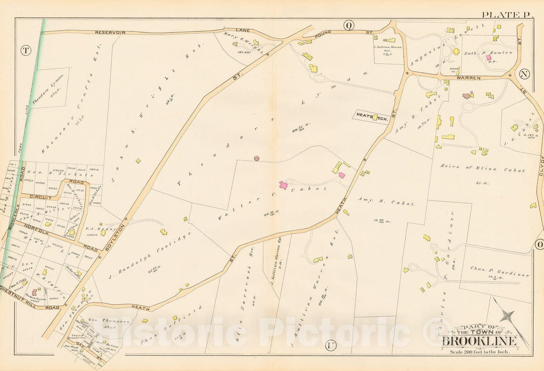 Historic Map : Atlas Town of Brookline, Brookline 1888 Plate P , Vintage Wall Art