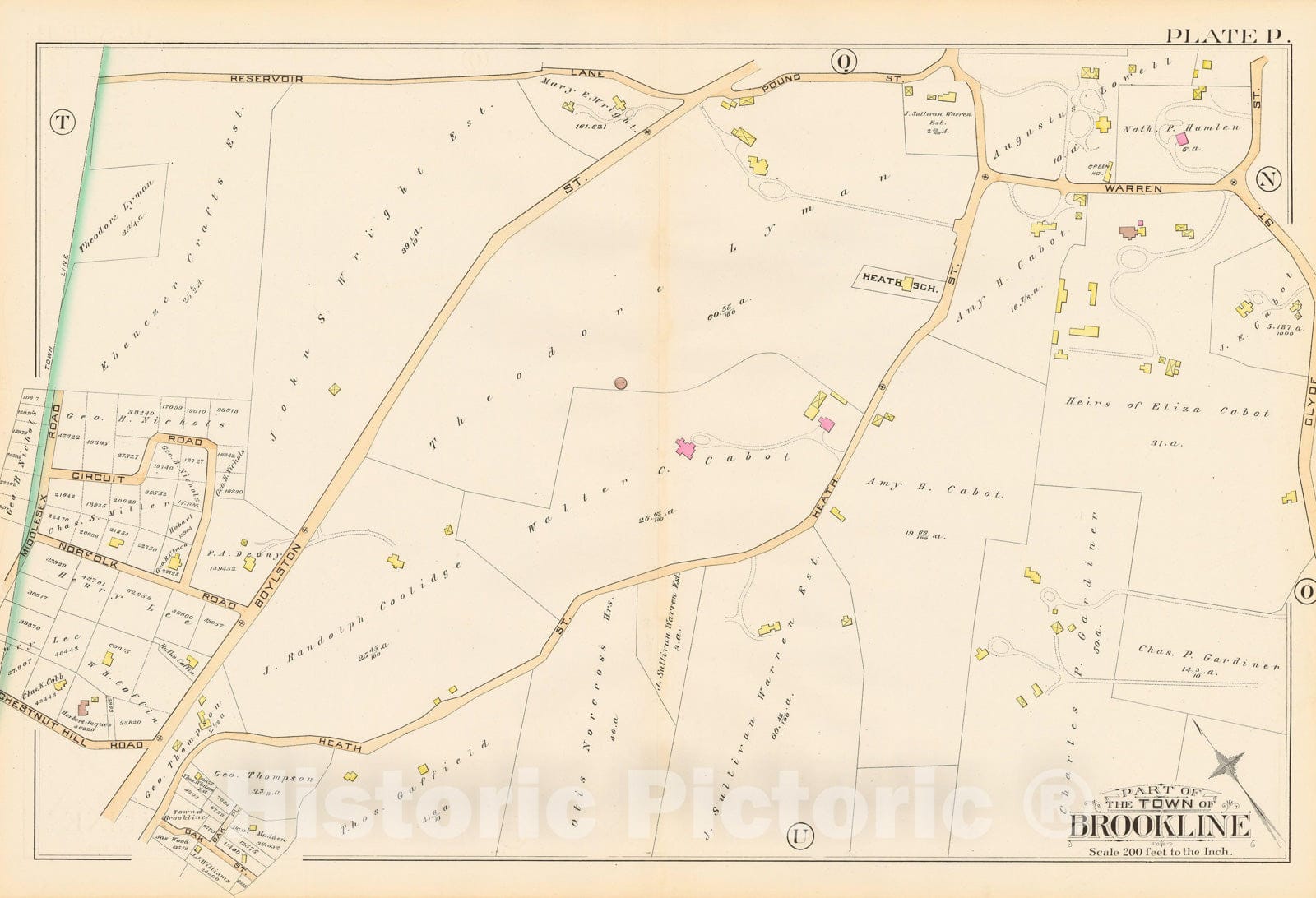 Historic Map : Atlas Town of Brookline, Brookline 1888 Plate P , Vintage Wall Art