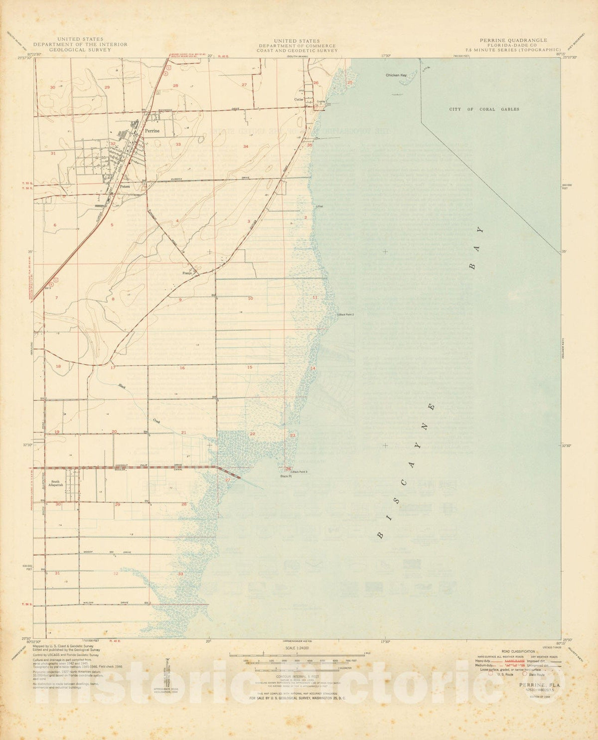 Historic Map : USGS 7.5 Minute Sheets and Quadrangles, Perrine 1949 Topographic Map , Vintage Wall Art