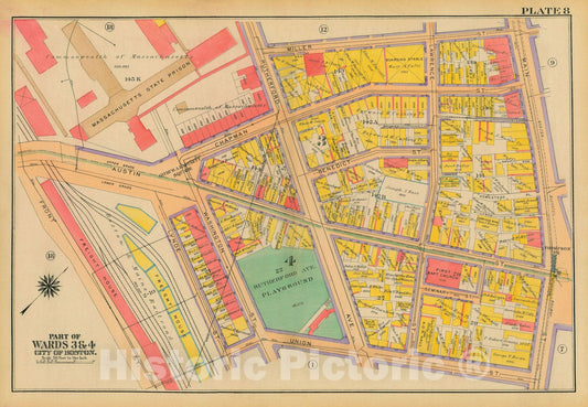Historic Map : Atlas City of Boston: Charlestown and East Boston, Charlestown 1922 Plate 008 , Vintage Wall Art