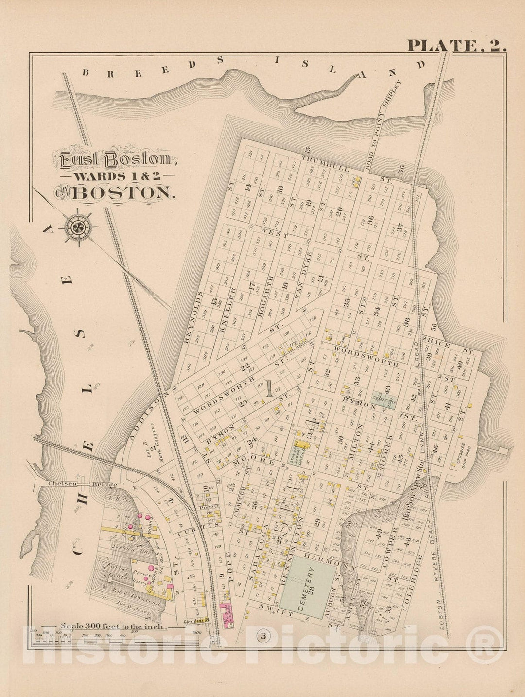 Historic Map : City Atlas of Boston, Massachusetts, East Boston 1882 Plate 002 , Vintage Wall Art