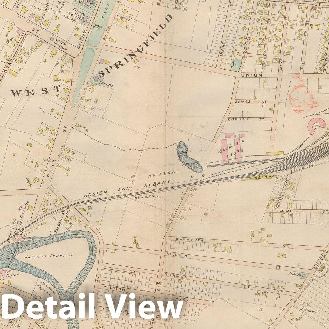 Historic Map : Atlas of Hampden County, Massachusetts, West Springfield 1894 , v2, Vintage Wall Art