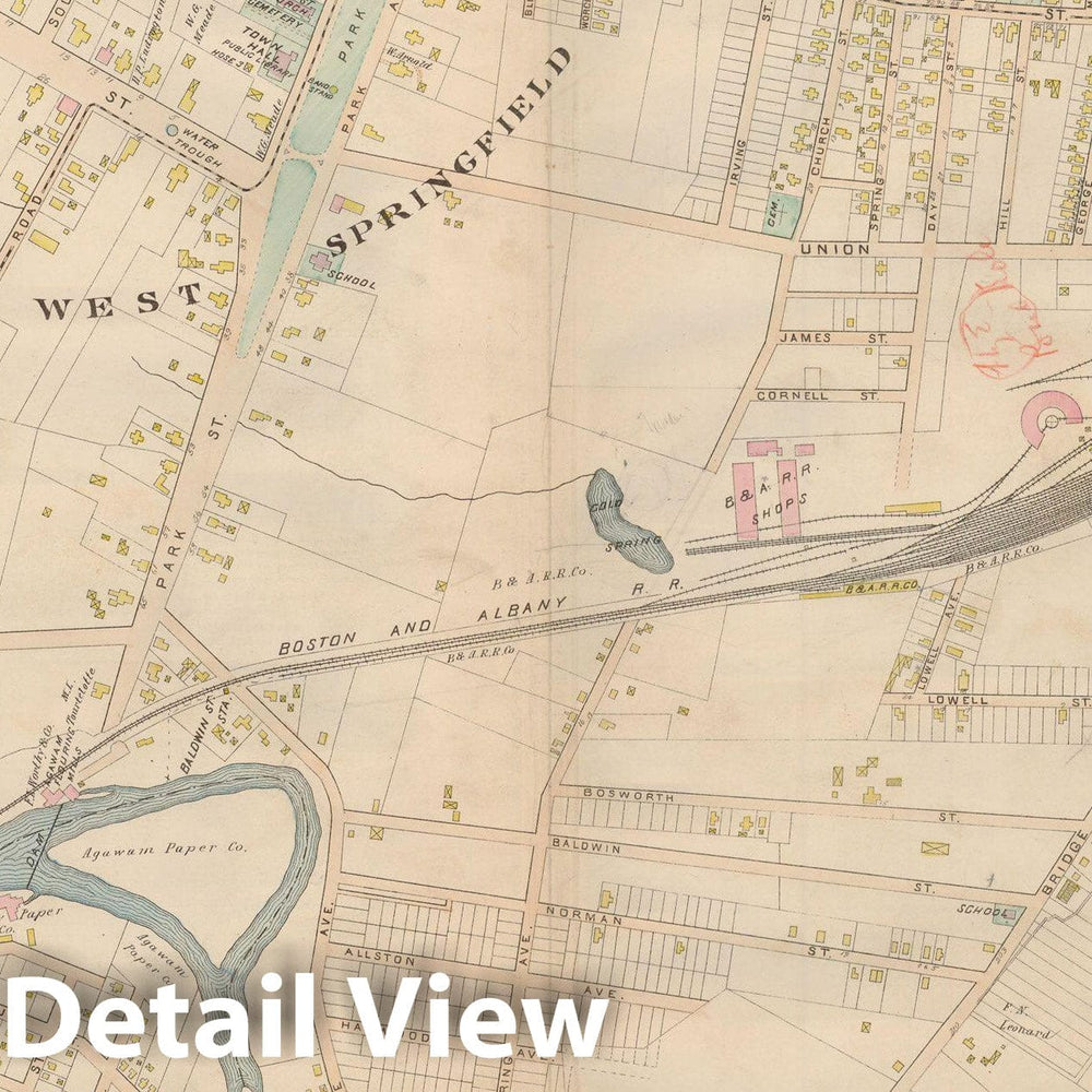 Historic Map : Atlas of Hampden County, Massachusetts, West Springfield 1894 , v2, Vintage Wall Art