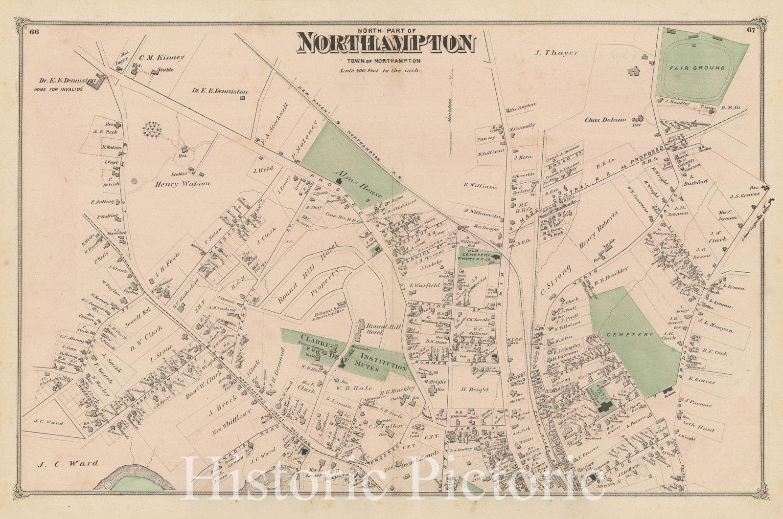 Historic Map : Atlas of Hampshire County Massachusetts, Northampton 1873 , v3, Vintage Wall Art