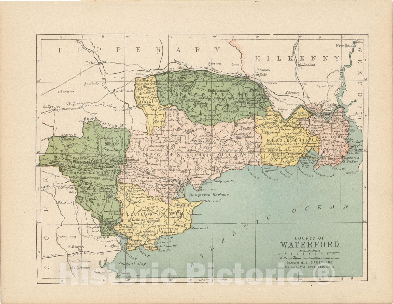 Historic Map : Irish County Maps, Waterford 1900 , Vintage Wall Art