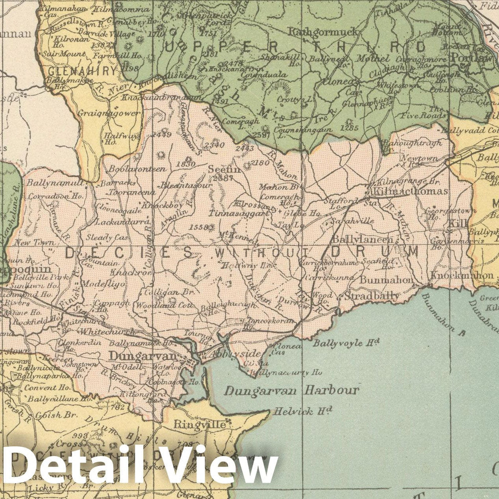 Historic Map : Irish County Maps, Waterford 1900 , Vintage Wall Art