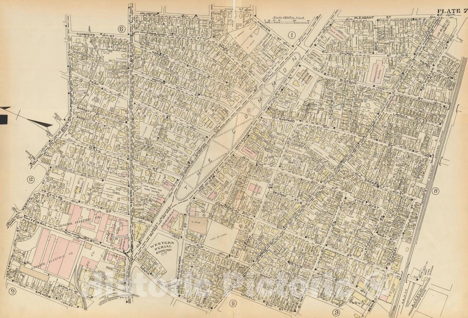 Historic Map : Atlas of Lynn, Nahant & Swampscott, Lynn 1924 Plate 007 , Vintage Wall Art