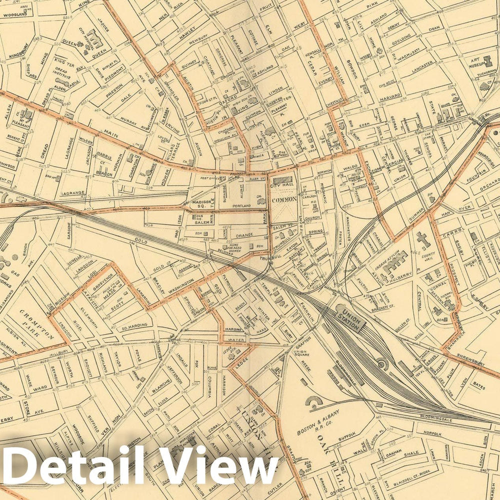 Historic Map : Atlas of Massachusetts, Worcester 1904 , Vintage Wall Art