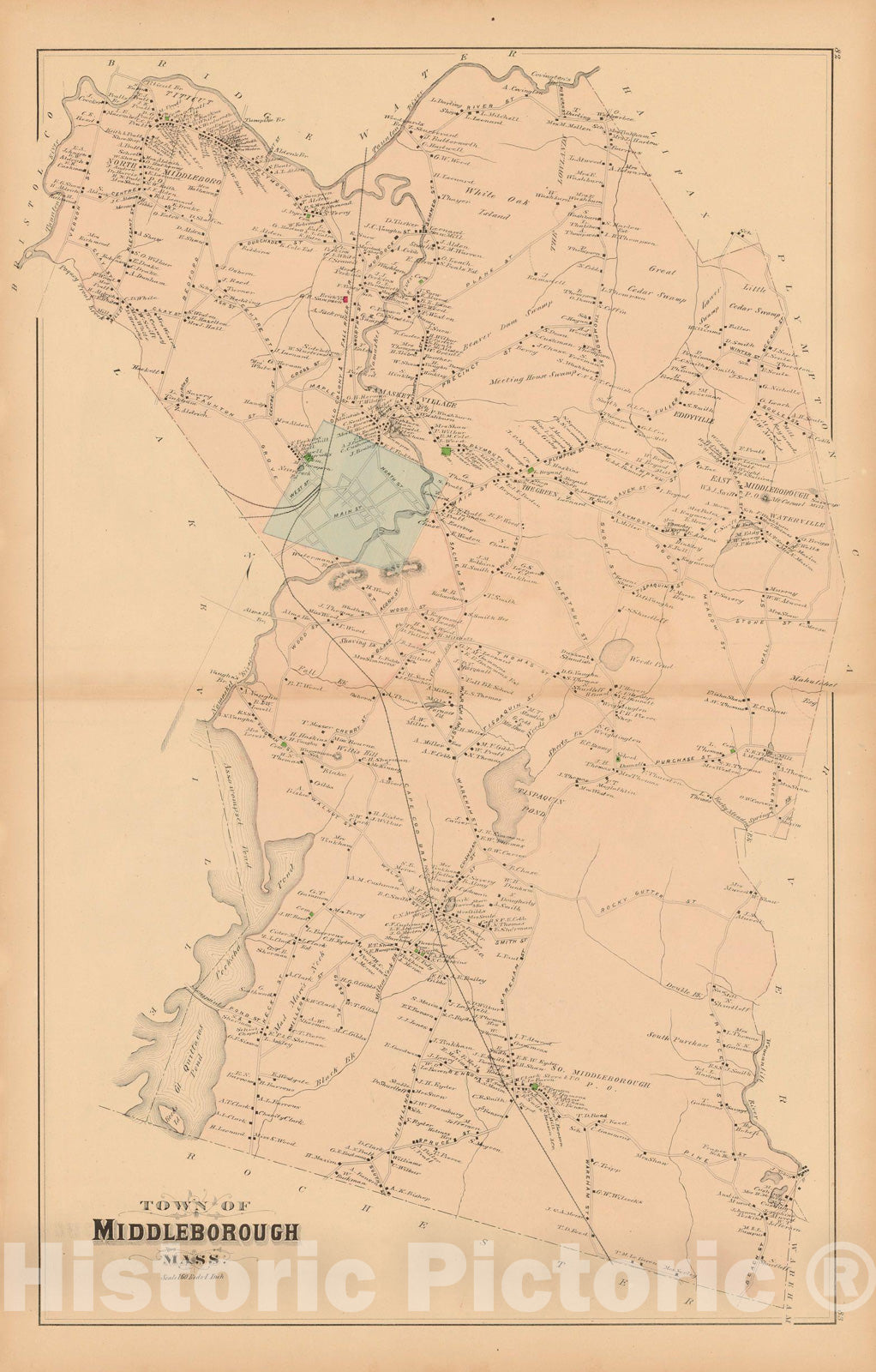 Historic Map : Atlas of Plymouth County Massachusetts, Middleborough 1879 , Vintage Wall Art
