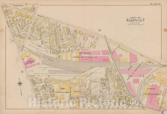 Historic Map : Atlas City of Somerville, Somerville 1895 Plate 007 , Vintage Wall Art