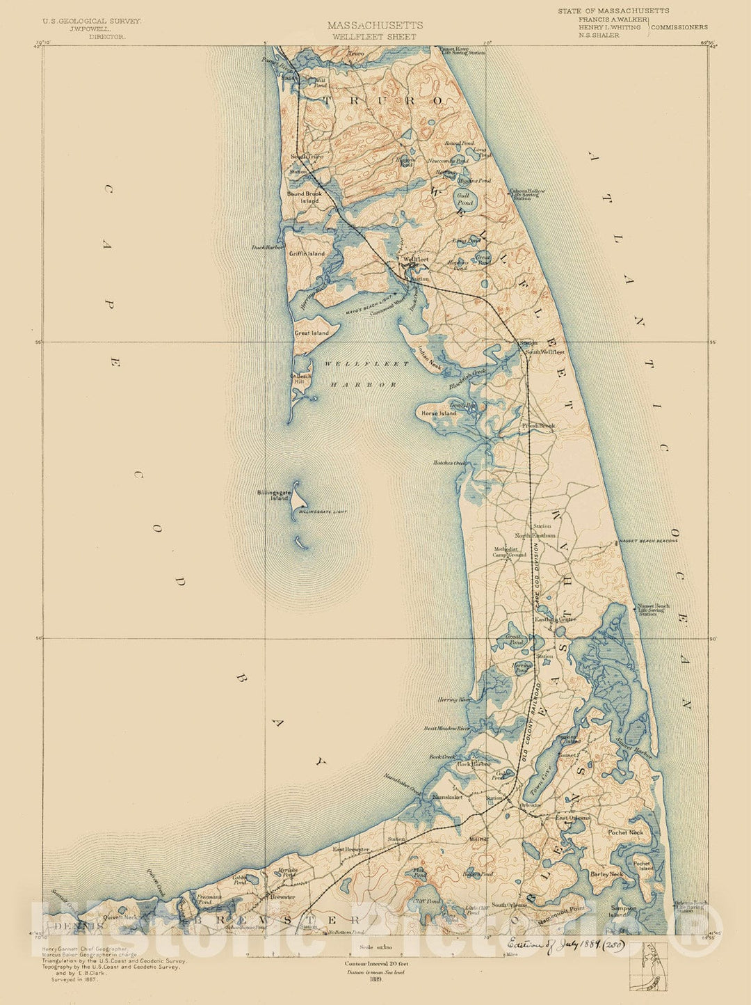 Historic Map : Atlas of Massachusetts, Brewster & Cape Cod & Eastham & Orleans & Truro & Wellfleet 1890 Page 51 , Vintage Wall Art