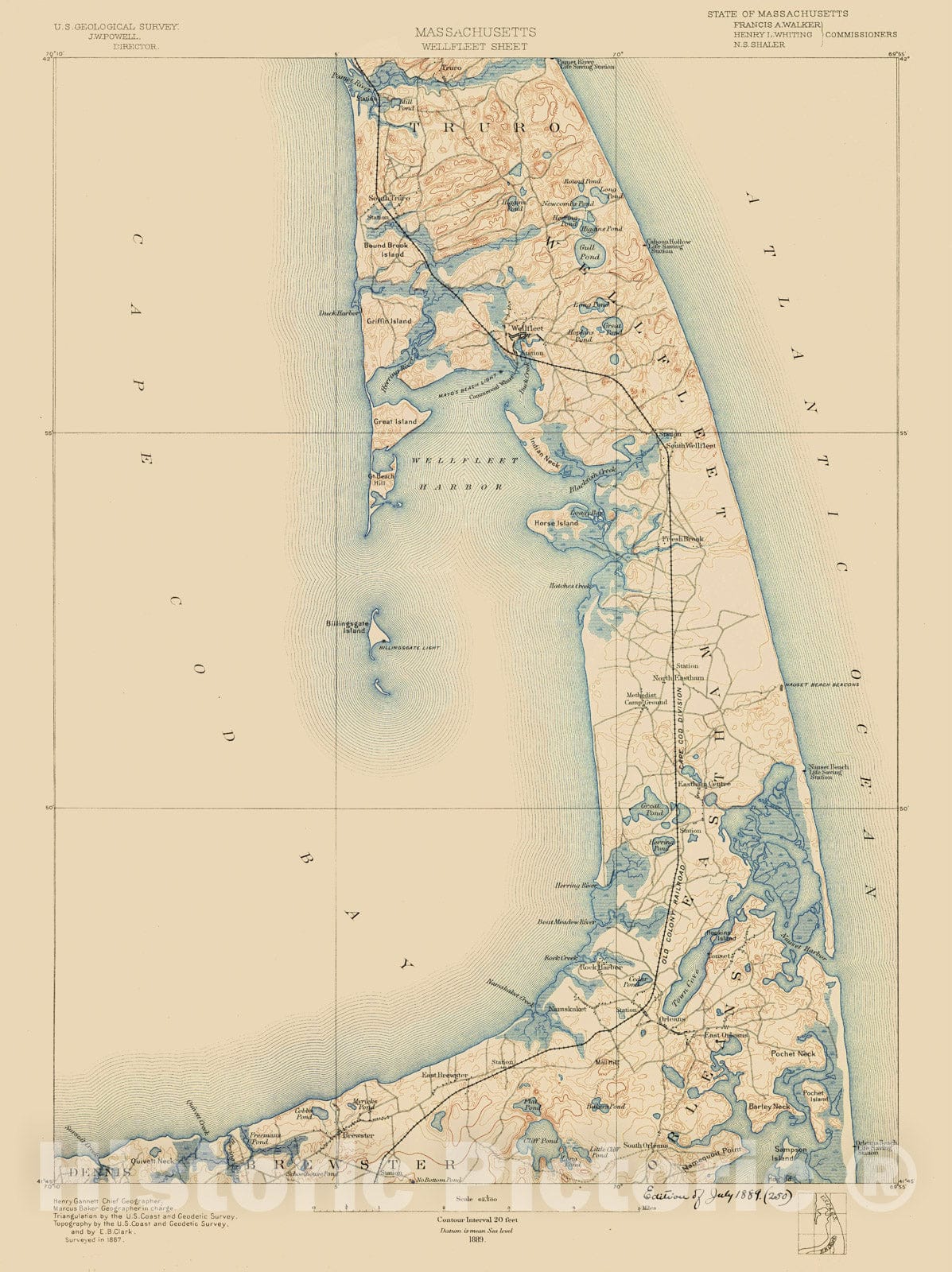Historic Map : Atlas of Massachusetts, Brewster & Cape Cod & Eastham & Orleans & Truro & Wellfleet 1890 Page 51 , Vintage Wall Art
