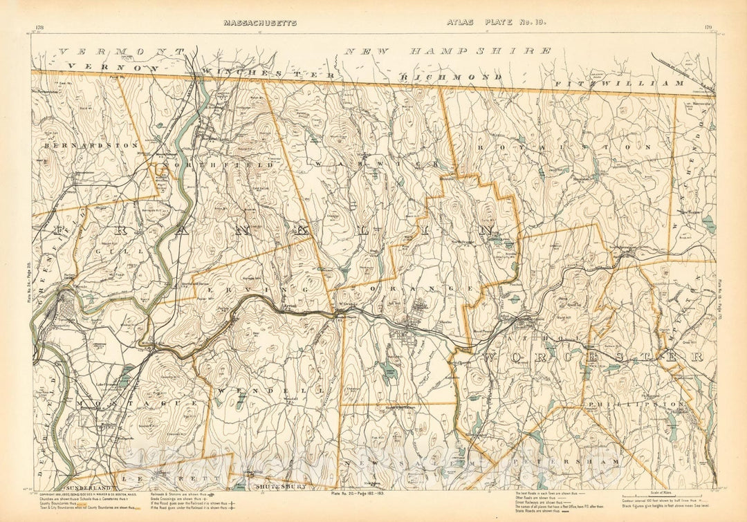 Historic Map : Athol & Erving & Gill & Northfield & Orange & Phillipston & Warwick 1908 Plate 019 , Topographical Atlas of Massachusetts , Vintage Wall Art