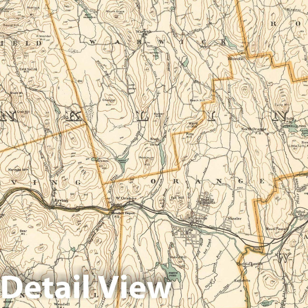 Historic Map : Athol & Erving & Gill & Northfield & Orange & Phillipston & Warwick 1908 Plate 019 , Topographical Atlas of Massachusetts , Vintage Wall Art