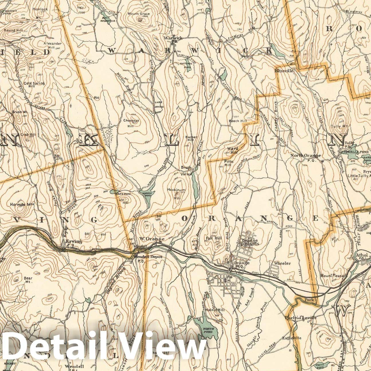Historic Map : Athol & Erving & Gill & Northfield & Orange & Phillipston & Warwick 1908 Plate 019 , Topographical Atlas of Massachusetts , Vintage Wall Art