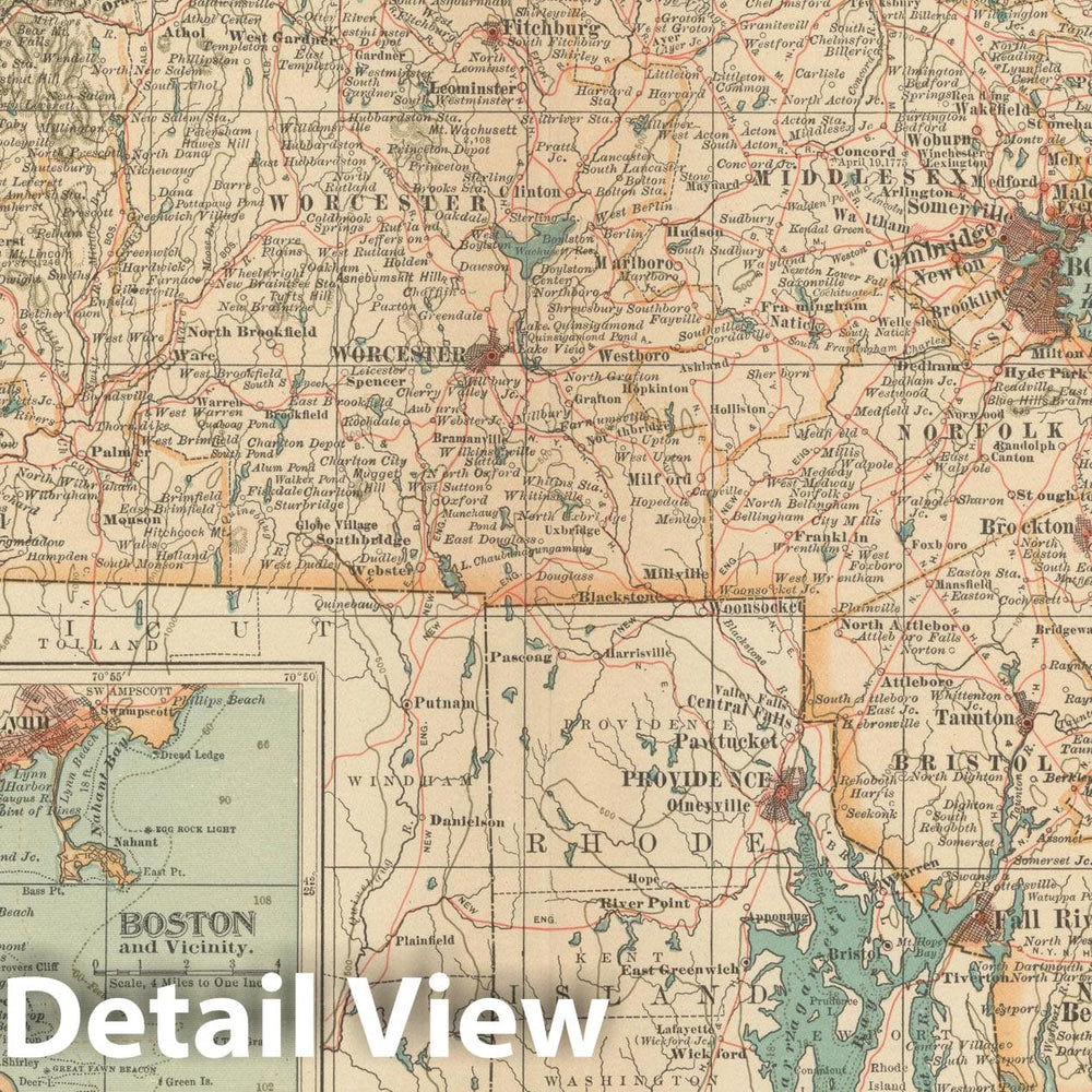 Historic Map : Massachusetts 1914 , Century Atlas of the World, v2, Vintage Wall Art