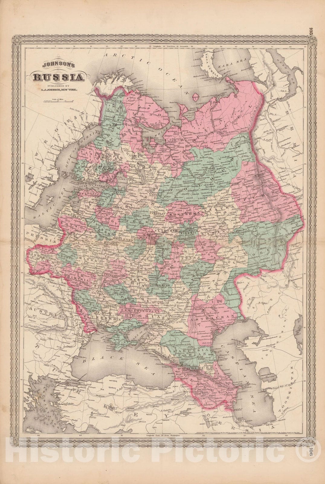 Historic Map : Family Atlas World, Russia 1873 , Vintage Wall Art