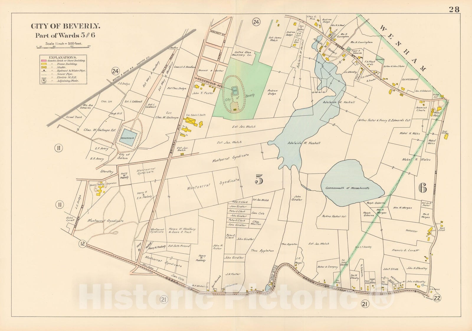 Historic Map : Beverly 1907 Plate 028 , Atlas City of Beverly , Vintage Wall Art