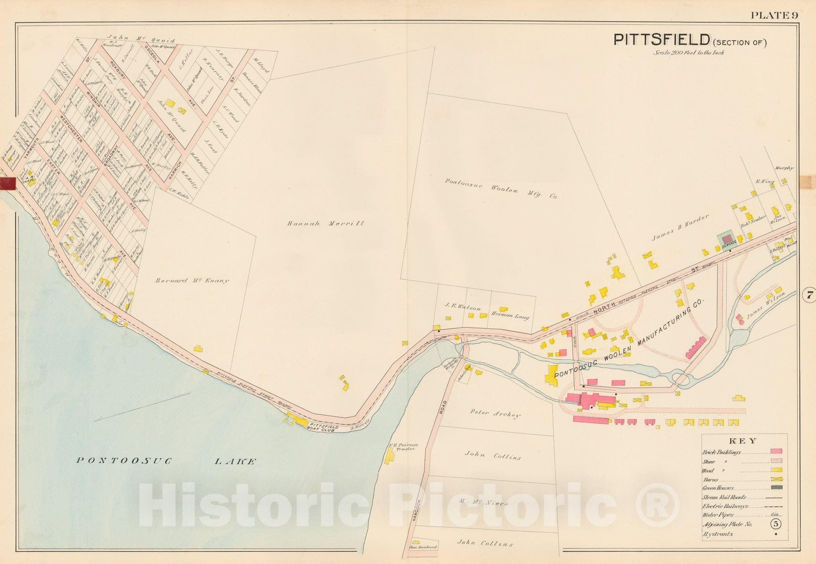 Historic Map : Atlas of Berkshire County Massachusetts, Pittsfield 1904 Plate 009 , Vintage Wall Art