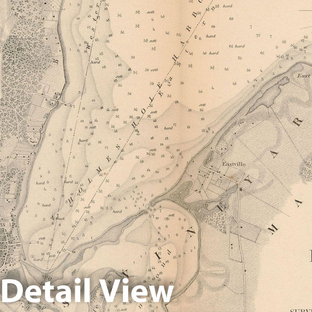 Historic Map : Martha's Vineyard & Vineyard Haven 1847 Topographic Map , Vintage Wall Art