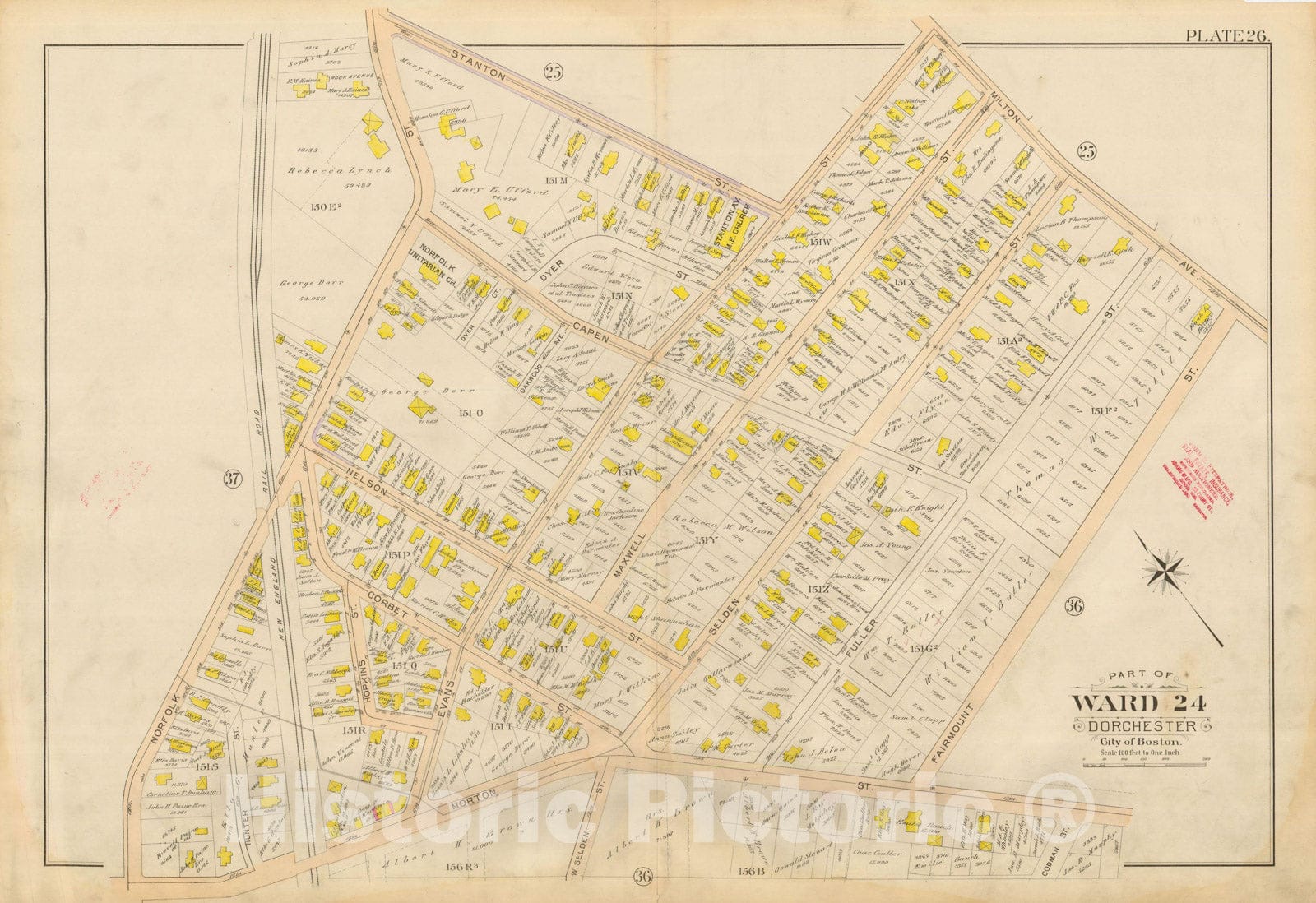 Historic Map : Atlas City of Boston, Vol. 5, Dorchester, Dorchester 1898 Plate 026 , Vintage Wall Art