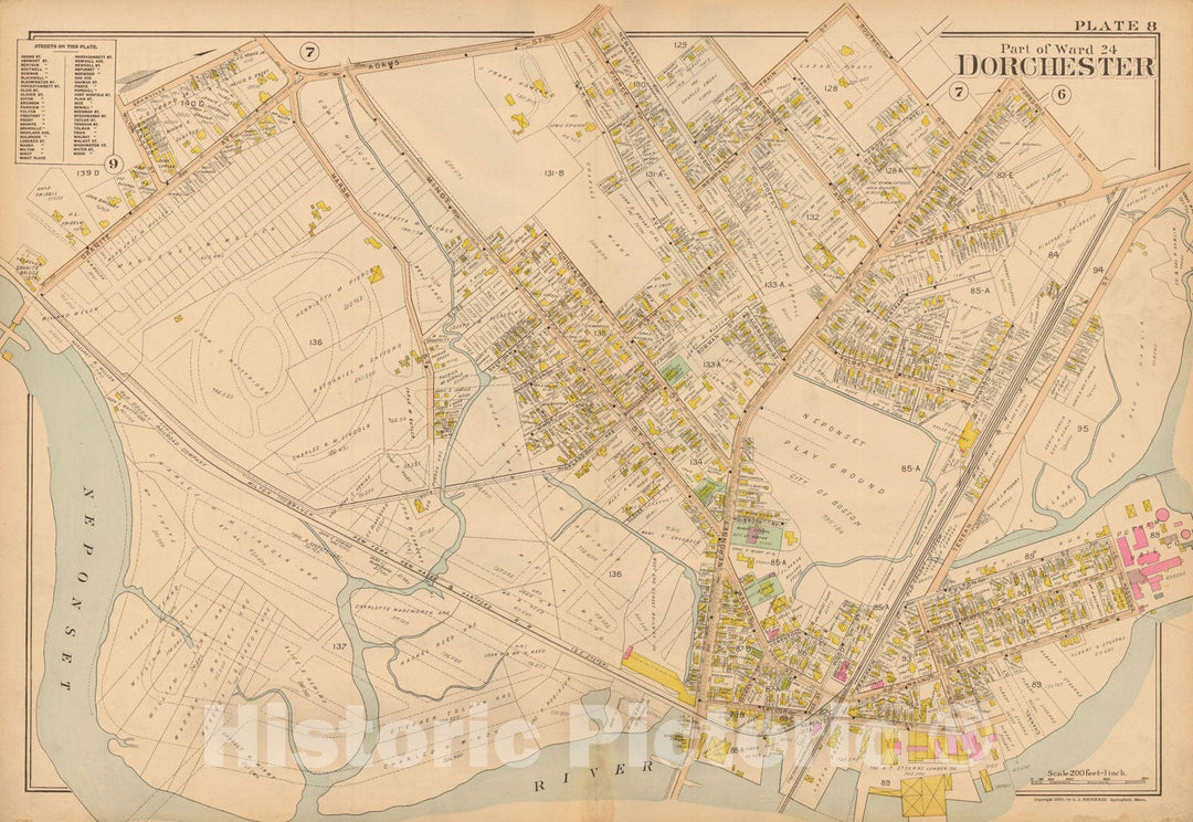 Historic Map : Atlas of Dorchester, West Roxbury and Brighton, Dorchester 1899 Plate 008 , Vintage Wall Art