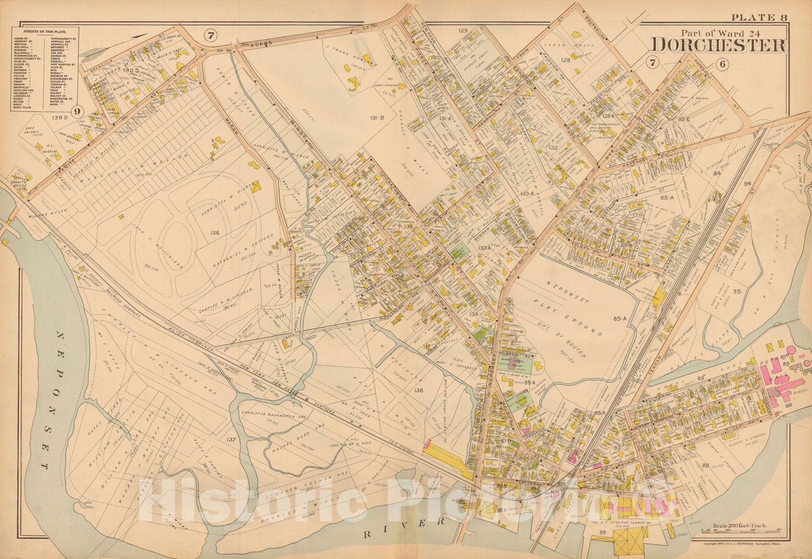 Historic Map : Atlas of Dorchester, West Roxbury and Brighton, Dorchester 1899 Plate 008 , Vintage Wall Art
