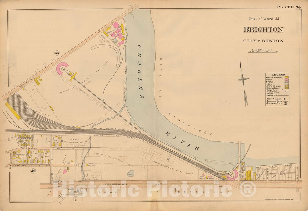 Historic Map : Atlas of Dorchester, West Roxbury and Brighton, Allston 1899 Plate 034 , Vintage Wall Art